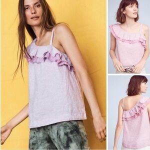 {Anthropologie} Holding Horses Tiered Ruffled One Shoulder Linen Top